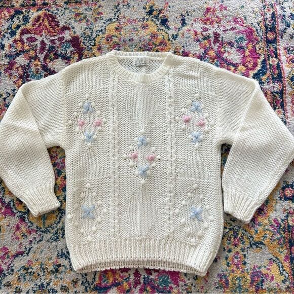 Vintage 80s Collectible coquette knit floral knit Sweater by jeff Laurent - Picture 5 of 11